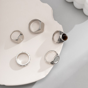 5 pièces/ensemble Simple géométrique classique anneaux ensemble unisexe fête cadeau pour hommes Vintage femmes <span class=keywords><strong>Goth</strong></span> métal cercle bijoux en gros (RG267) - Product Image 5