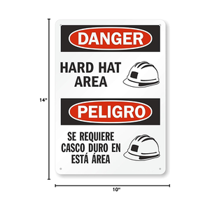 Tehlike sert şapka alanı iki dilli alüminyum işareti (İngilizce/İspanyolca) dayanıklı pas-ücretsiz şantiye tehlike uyarısı güvenlik - Product Image 2