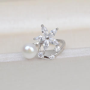 Bague ouverte en argent S925 Wenchi pour femmes, taille réglable, incrustation de perles, accessoires de bricolage, tendance, forme de diamant semi-finie - Product Image 3