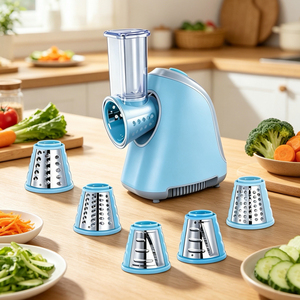 Robot culinaire <span class=keywords><strong>électrique</strong></span> en plastique PP bleu avec moteur entièrement en cuivre 150W, râpe et trancheuse à <span class=keywords><strong>carottes</strong></span>, <span class=keywords><strong>appareil</strong></span> de cuisine - Product Image 1
