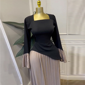 Robe de soirée <span class=keywords><strong>plissée</strong></span> Miyake patchwork de haute qualité pour femme, col carré, manches longues, collection Printemps 2026, promotion exceptionnelle - Product Image 2