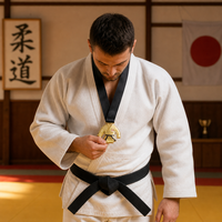 Medalla de Judo Personalizada, Premio para Torneo de Jiu Jitsu, Artes Marciales, Diseño OEM 3D 2D, Acabado Dorado, Diseño de Cinturón Negro con Cinta