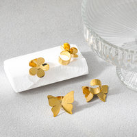 Anting-anting manset kupu-kupu bunga manis imut anti air berlapis PVD Joolim grosir, perhiasan stainless steel