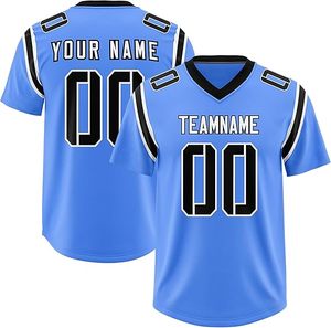 Maillot de football bleu OEM de haute qualité, col en V, nom de l'équipe imprimé, nom du joueur 00, homme adulte - Product Image 1
