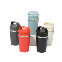 Mug de voyage en acier inoxydable avec poignée portable, tasse à café réutilisable à double paroi isolée sous vide, anti-fuite, avec couvercle de transport