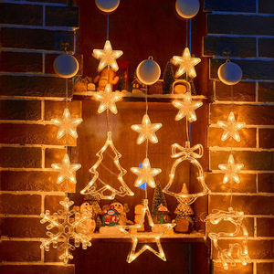 Décoration de Noël transfrontalière, lampe à ventouse en plastique, étoile à cinq branches, chambre à coucher, fenêtre, aménagement de centre commercial, lumière de bonhomme de neige - Product Image 2