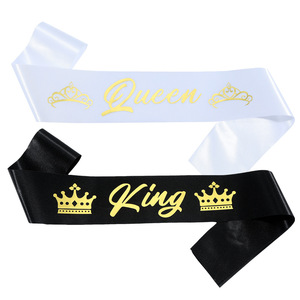 Banda de Satén Negra Divertida con Letras en Relieve de Rey y Reina, Exquisita Banda de <span class=keywords><strong>Cumpleaños</strong></span> para Niños y Niñas, Artículos de Fiesta, Regalos - Product Image 1