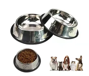 卸売ステンレス鋼ペット犬食品給水ボウルペット犬子犬耐久性のある食品ボウル足跡ペットボウル