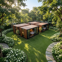 Casa Contenedor Prefabricada de Acero Ligero de Lujo Europeo de 20 pies, Techo a Dos Aguas, Terraza Envolvente, Puertas de Panel Sándwich, Certificación CE