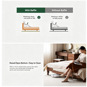 Cama Moderna de <span class=keywords><strong>Madera</strong></span> de Teca Birmana con Doble Base de 1.8m, Cama <span class=keywords><strong>Flotante</strong></span> Doble para Dormitorio Principal, Estilo Nórdico Minimalista - Product Image 5