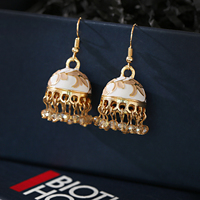 Boucle D'oreille style ethnique turque avec perles colorées pour femmes, bijoux féminins Vintage, en or, petite cloche, style indien