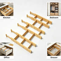 Diviseurs de tiroirs réglables en bambou avec inserts et étiquettes, organiseurs pour commode, salle de bain, maison et bureau, lot de 6