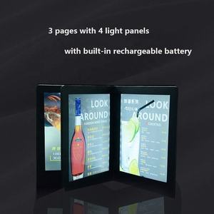 Hot bán xách tay 3 trang chiếu sáng LED Backlit menu Book bar nhà hàng khách sạn tổ chức sự kiện có thể sạc lại hiển thị Bìa chủ - Product Image 2