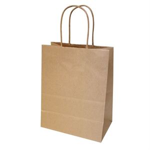 Sac en papier kraft KM en stock, prix bas, 15*8*21cm, sac en papier brun avec poignées pour pizza, lait, sushi, gelée, salade - Product Image 2