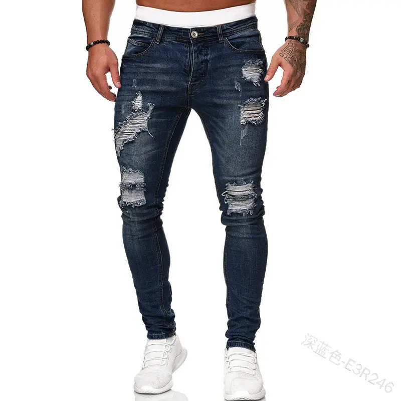 Оптовая продажа, мужские Узкие рваные джинсы в уличном стиле