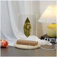 Cadre photo double face en acrylique avec éclairage LED, support de présentation sur base en bois, décoration photo DIY pour chambre et bureau