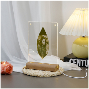 <b>Double</b> Sided Acrylic Picture <b>Frame</b> LED Lighted Display Stand Wooden Base DIY <b>Photo</b> Decor for Bedroom Desk - Product Image 3