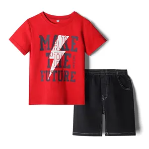 Новый дизайн, футболка с принтом букв и короткие детские комплекты одежды, брюки, комплект из Tw-Piece, Детские комплекты одежды для маленьких мальчиков