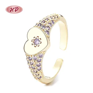 Atacado Chic Harmony Color 18k Gold-Plated Heart Ring jóias AAA Cubic Zirconia Glamour anéis jóias mulheres