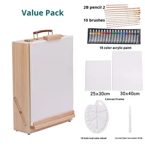 Chevalet de table en bois JiaHua, type boîte, avec tiroir, pliable, pour <span class=keywords><strong>peinture</strong></span>, ensemble de <span class=keywords><strong>peinture</strong></span> acrylique 18 couleurs, modèle - Product Image 3