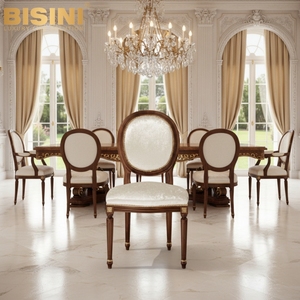 Sillas de Comedor de Lujo Estilo Boutique Europeo, Estructura de Madera Hecha a Mano, Decoración Dorada, <span class=keywords><strong>Asiento</strong></span> de Terciopelo Rojo Vintage Suave, Silla de Anfitrión Confortable - Product Image 6