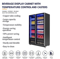 Réfrigérateur commercial vertical à double porte pour boissons, vitrine réfrigérée avec éclairage LED lumineux, idéal pour supermarchés et kiosques, 5 étoiles