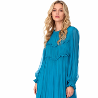 Nouvelle Robe Longue Décontractée en Soie Mousseline Plissée à Col Pétale pour Femme, Grande Taille, Coupe Ample, Toutes Saisons, Élégante 2026