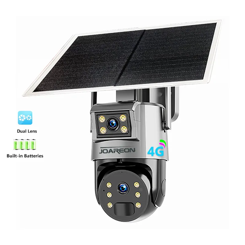 JOAREON Système de caméra de sécurité extérieure 2K HD solaire Ubox caméra de surveillance 4G intelligente à double objectif alimentée par cellule
