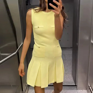 Vestido Mini de Punto Plisado Ancho, Moderno y Chic para <span class=keywords><strong>Mujer</strong></span>, Verano, Sin Mangas, Vestidos Femeninos, Vestidos, Robe <span class=keywords><strong>Mujer</strong></span> - Product Image 4