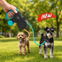 Laisse rétractable double embout 2-en-1 pour animaux de compagnie, 3m, ajustable, avec bandes réfléchissantes doubles, design anti-emmêlement rotatif à 360°, tendance