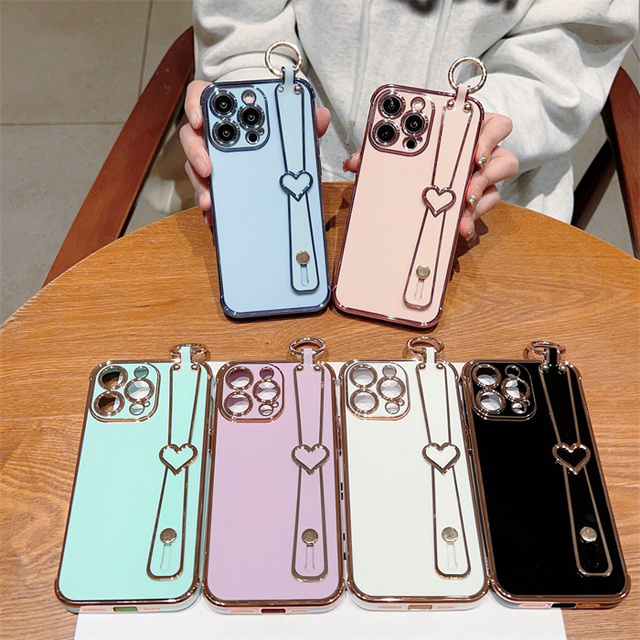Lichicase Women Wristband Stand Phone Case for iPhone 16E 15 Plus 15 Pro Max Luxury Electroplated Back Cover