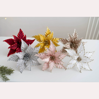 Décoration de Noël LS-541, fleurs rouges scintillantes, poinsettia de Noël, fleurs artificielles décoratives