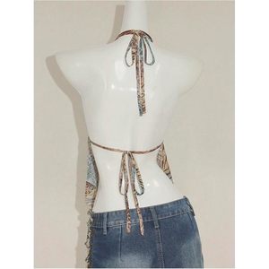 FOXA Top halter con estampado de guepardo para mujer, sin mangas, espalda descubierta, corte asimétrico, camiseta de verano, top ligero y transpirable - Product Image 2