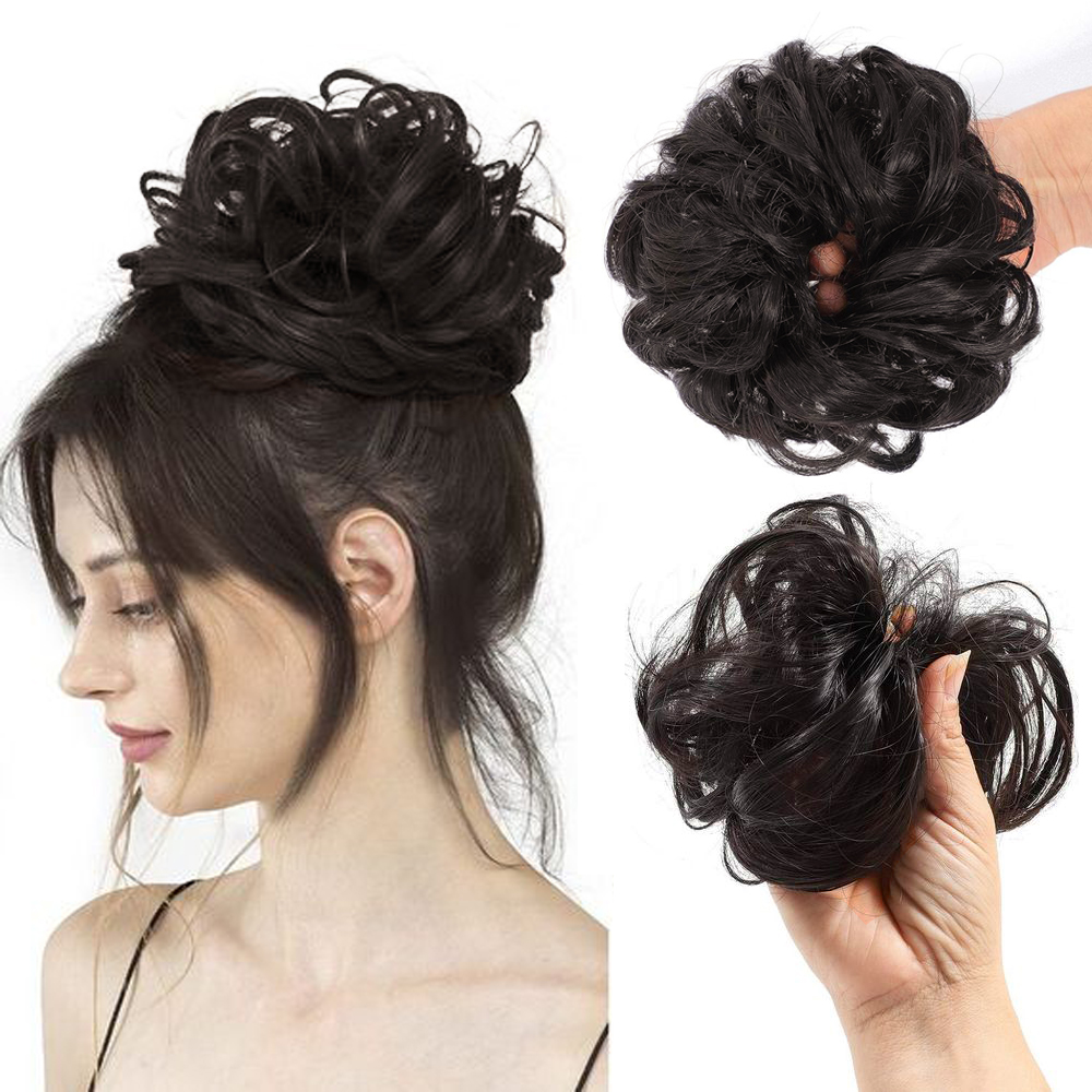 Frauen und Mädchen Curly Scrunchie Chignon Haarknoten mit Gummiband Synthetischer Haarring Wickeln Sie auf unordentliche Haarknoten Pferdes chwänze