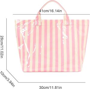 Custom Design Striped Glossy <b>PVC</b> Coating Tote Bag Waterproof <b>Top</b> Handle Shopping Bag Plastic Tote Handbag Beach Travel Work - Product Image 2