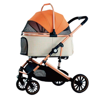 Poussette pliable confortable pour animaux de compagnie OEM pour chiens et chats, panier amovible, frein double à une main, roues pivotantes avant, suspension arrière