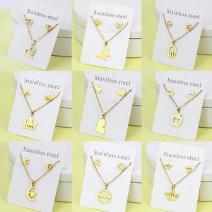 Conjunto de Joyería Popular Cristiana con Baño de Oro de 18K, Diseño de Corona Imperial, Collar y Aretes de Acero Inoxidable, Regalo para Bodas y Fiestas - Product Image 2