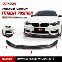 Diffuseur avant en fibre de carbone véritable ZESON style V pour BMW M3 F80 M4 F82 F83 Competition Pack 2014-2018