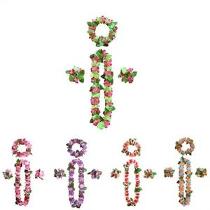 I-0079 4 pièces/ensemble Colliers, bandeaux et guirlandes de fleurs hawaïennes, décorations de mariage, plage tropicale, Luau hawaïen, colliers de fleurs, fournitures de fête - Product Image 6