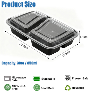 Contenitori per Pasti da Asporto da 30oz in Plastica per Alimenti, Vassoio Monouso con Scomparti per Bento Box, Scatola Pranzo Riscaldabile - Product Image 2