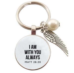Porte-clés avec verset biblique, citation d'Écriture Sainte, bijoux chrétiens, cadeau inspirant pour une amie, femme, ailes d'ange en perle, porte-clés en verre - Product Image 1