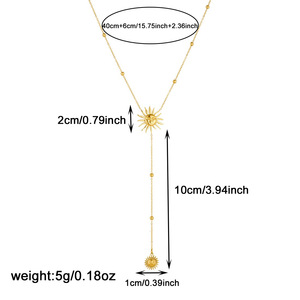Fashionable Retro Sun Face Pendant Gold Plated Long Chain Y Shape Stainless Steel Necklace Daily Party Jewelry - Product Image 4