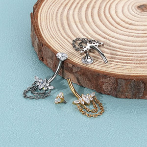 Lingchee titanio Marquesa CZ ombligo anillo con CZ y <span class=keywords><strong>cadena</strong></span> colgante ombligo anillo cuerpo Piercing joyería - Product Image 2