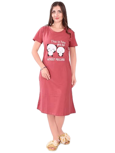 Camisón rosa de manga corta para mujer con estampado de luna, ropa de dormir de algodón suave, vestido de pijama informal de verano hasta la rodilla - Product Image 6