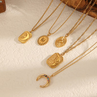 Collar con Colgante de la Serie Luna de Moda RH, Alta Calidad, Chapado en Oro de 18K que No se Destiñe, Cadena de Acero Inoxidable para Clavícula, Joyería de Moda