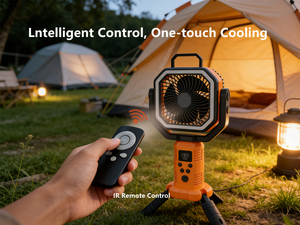 Ventilateur de camping portable avec télécommande, 5W, rechargeable par USB, affichage numérique, oscillant, quatre vitesses, en plastique, pour usage extérieur - Product Image 6