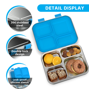 Boîte à bento portable en acier inoxydable pour enfants, multi-compartiments, anti-fuite, sans BPA, qualité alimentaire, service OEM ODM avec logo personnalisé - Product Image 2