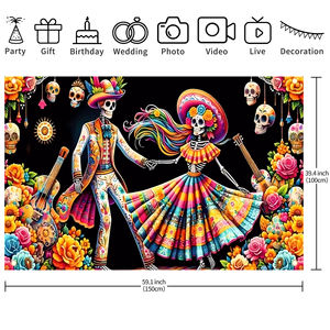 Giorno di stampa dello scheletro della decorazione della coppia morta bandiera bandiera festa di Halloween del giorno dello striscione decorazione sfondo - Product Image 5