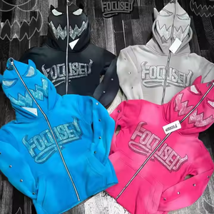 Rhinestone Luxury Custom <strong>Designer</strong> Men Long Sleeve Full Zip up Two Piece <strong>Tracksuit</strong> Sun Faded Jogging Sweatpants and Hoodie Set - Product Image 2