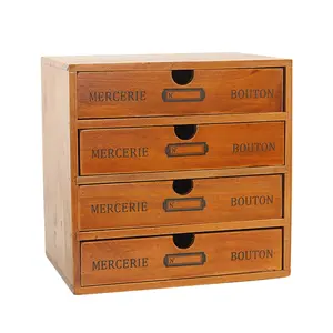 Desktop Wooden Drawer - Portable Rustic Wooden Storage Box w/ 4 Drawers Cabinet Organizer